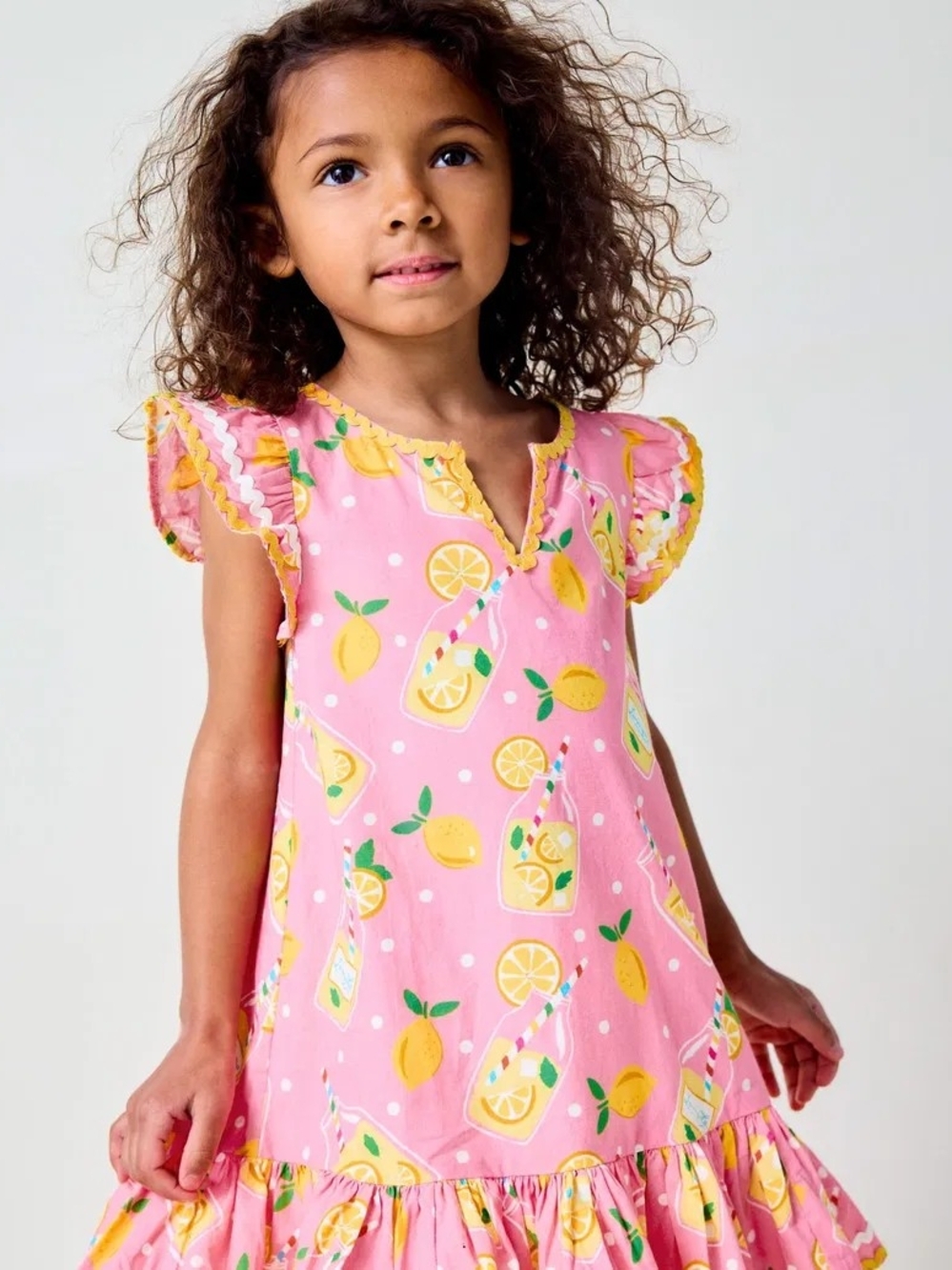 Mini Boden Emmy Beach Dress In Chalk Pink Lemonade